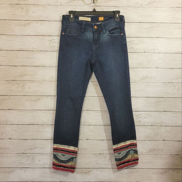 Pilcro And The Letterpress Jeans Anthropologie Crop Patchwork Hem Size 26 - Picture 2 of 16